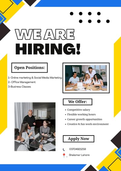 We are hiring male and female staff