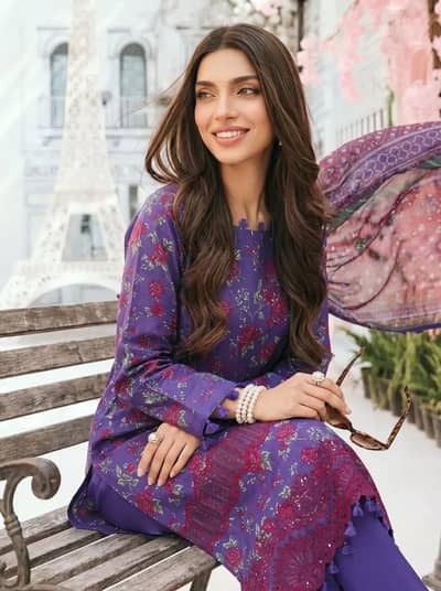Purple Printed 3-Piece Lawn Suit Set