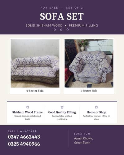  Sofa Set for Sale – Solid Shisham Wood (Set of 2)