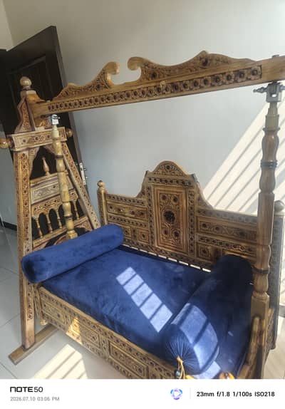  Royal Hand-Carved Pure Wood Chinioti Jhoola (Premium Royal Blue Ve