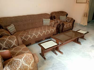 molty foam sofa set, with 2 small and 1 large table,