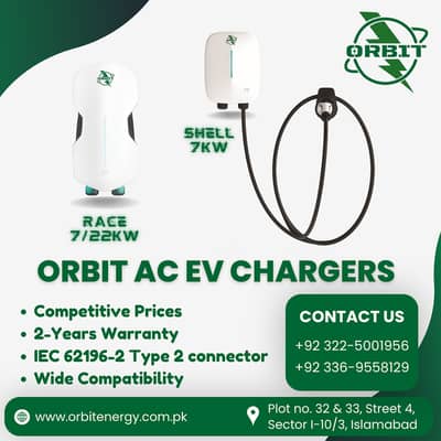 Orbit Shell and Race AC EV charger 7kW 11kW 22kW IP65 IP54