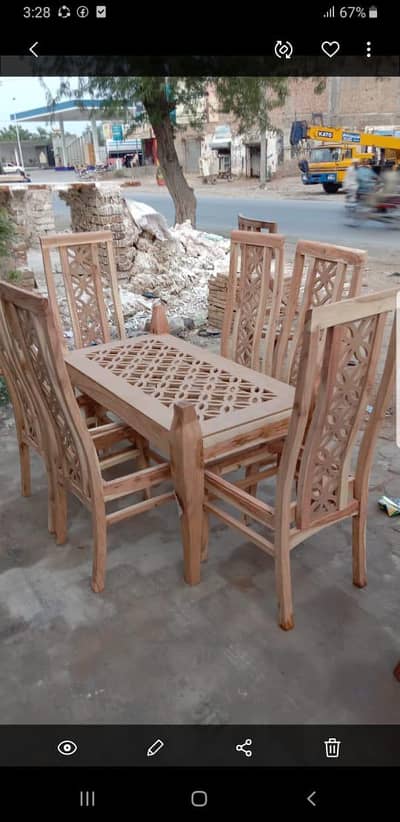 Six seater dining table-wooden dining table-dining table glass on top