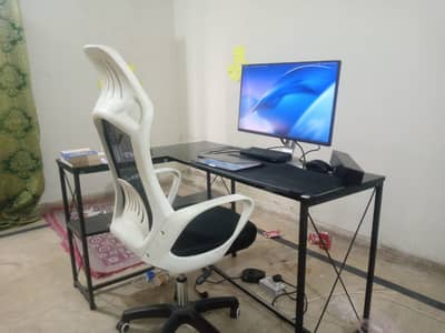 Dell 27” 4K Monitor + Ergonomic Office Chair + L-Shaped Desk Set