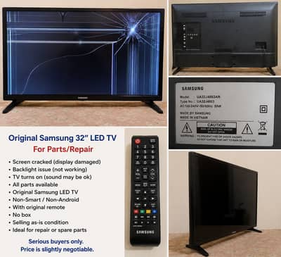 Original Samsung 32" LED TV – Screen Cracked – For Parts/Repair