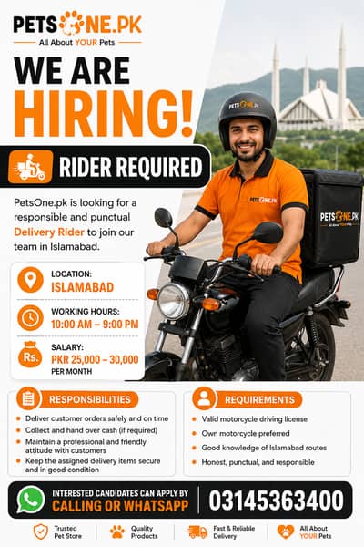 Rider Required at PetsOne. pk