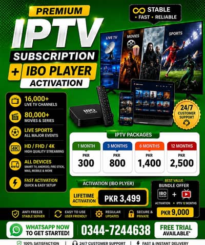 IPTV IBO PLYER ACTIVATION XC IPTV NETFLIX 0345-1124391 WHTSAPP