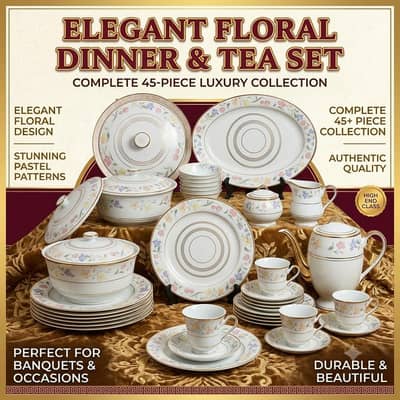 premium Floral Tea+Dinner set complete 45 pieces collection new brand.
