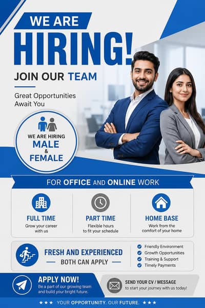 we are hiring staff male and female for online and office work.