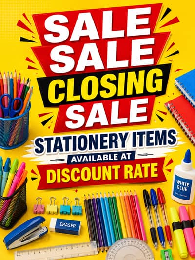 Mega closing sale all stationery items are on discount rate hurry up
