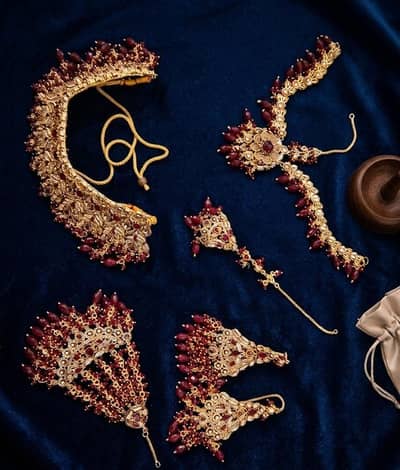 Bridal jewelry set | Maroon& golden heavy necklace set
