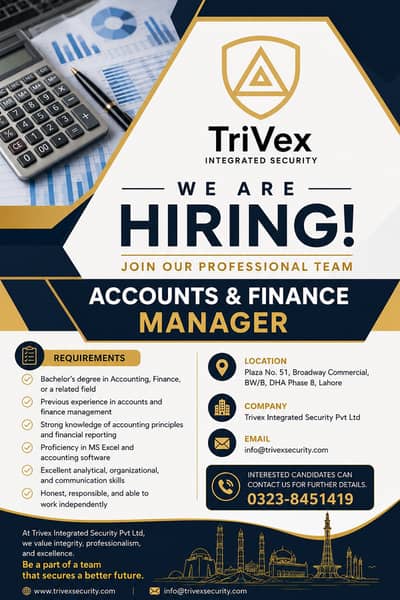 Accounts & Finance Manager Required | Jobs | Lahore