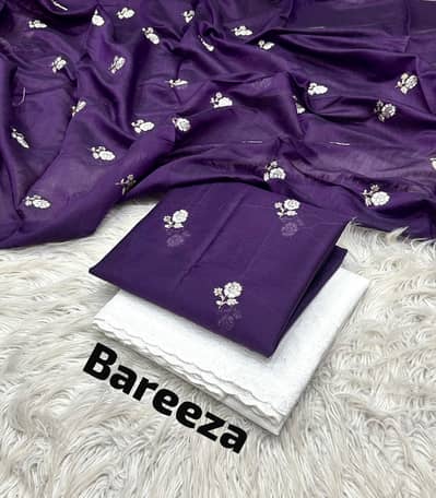 BAREEZA 3PIECE  PAPER COTTON  EMBROIDERY COLLECTION *