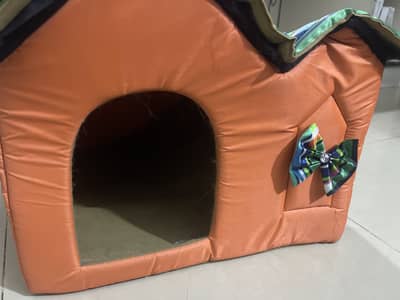 Big Cat house with two bowls to eat and drink