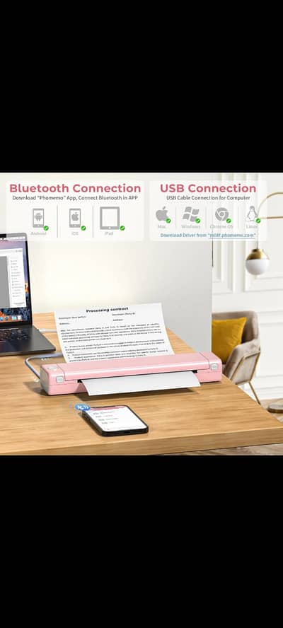 Phomemo MO8F pink A4 portable wireless Bluetooth Thermal printer+case