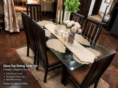 Elegant 6 Seater Glass Dining Table Set