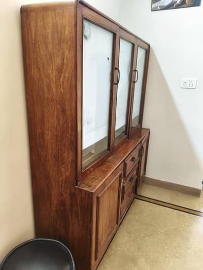 Solid Wood 3-Door Crockery Cabinet / Showcase for Sale