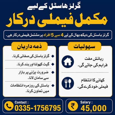 Caretaker Family for a Girls Hostel
