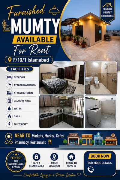 Furnished Mumty available for rent in F/10 for couples or bachelors male or female person