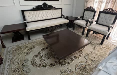 Pure sheesham wooden 5 seater sofa and tables