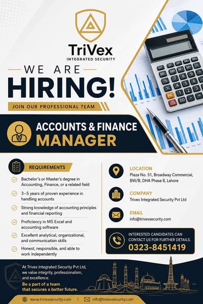 Accounts & Finance Manager Required | Jobs | Lahore