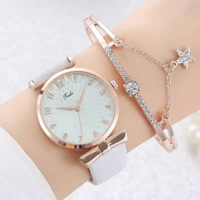 Pink Rose Gold Watch & Bracelet Set for Women