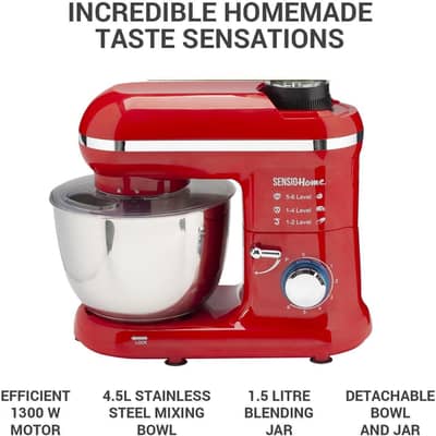 Sensio Home Stand Mixer 1300W | 4.5L Stainles Steel Bowl | Blender Jar