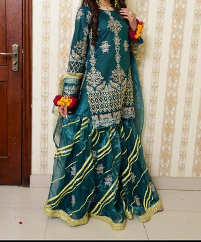 bottle green mehndi gharara