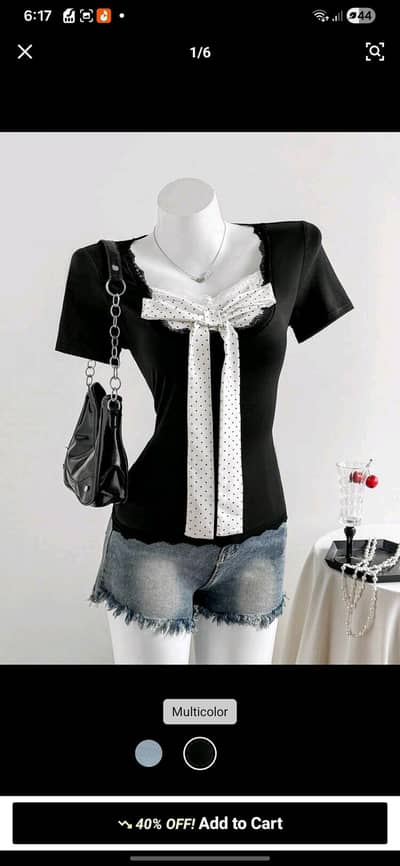 Black Coquette Bow Top | Polka Dot Lace Trim Milkmaid Tee