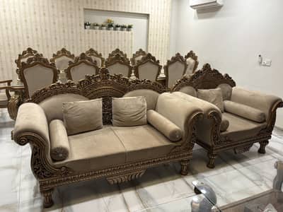 Sofa set with centre tables and dining table for sale