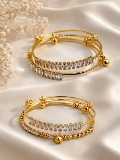 Luxury Gold Plated Adjustable Crystal Bracelet Set for Women