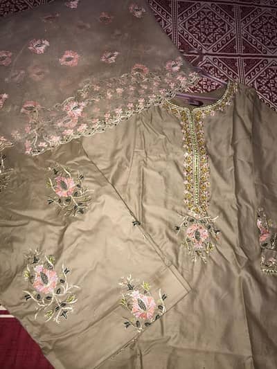 3piece embroided farshi shalwar set ethnic wear
