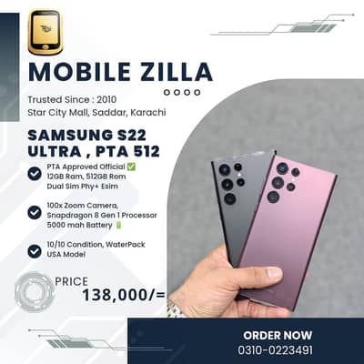 Samsung S22 Ultra 12/512, Usa Model, New Condition MOBILE ZILLA