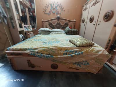 Wooden Bedroom Set for Sale – Bed, Wardrobe, Showcase & Side Tables