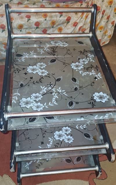 3-Tier Glass Serving Trolley | Wooden Tea Trolley with Wheels | Excell