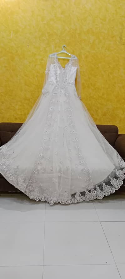 Luxury White Lace Wedding Gown | Embroidered Long Sleeve .