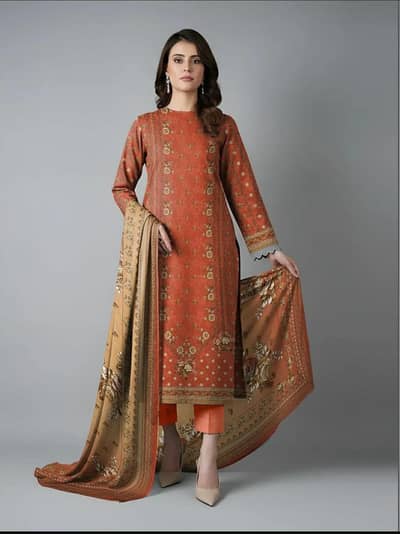 Orange Dobby lawn 3pc suit set
