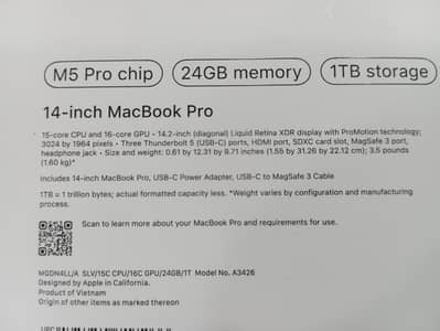 MACBOOK PRO M5 PRO 14" 24GB RAM 1TB SSD COMPANY PURCHASED