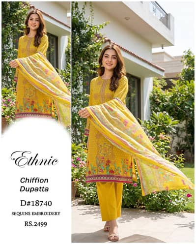 BAROQUE Chiffon Dupatta 3 Piece Suit Unstitched