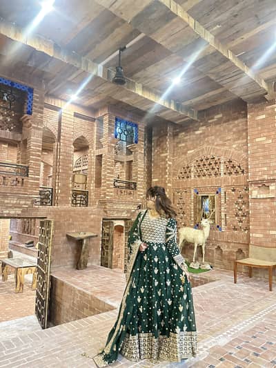 Haseens official green pishwas with gold embroidery