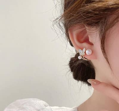 Korean Black Fluffy Pearl Earrings for Girls