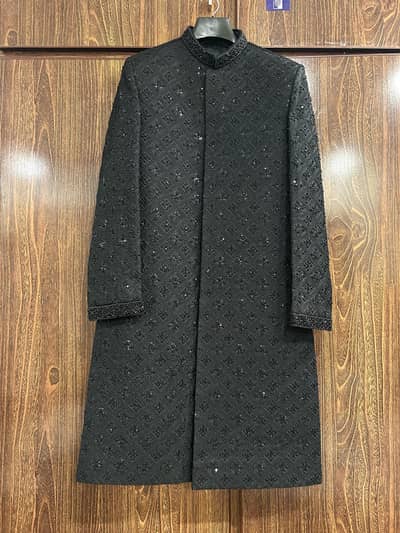 Black Sherwani with Kurta Trouser+Qulla