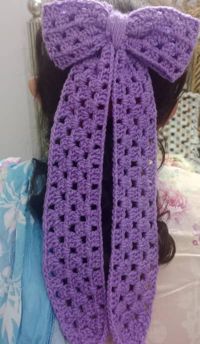 Handmade Crochet Long tail mesh bows