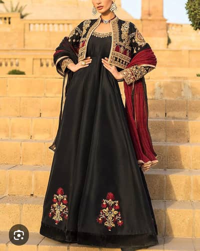 Black silk maxi hand work