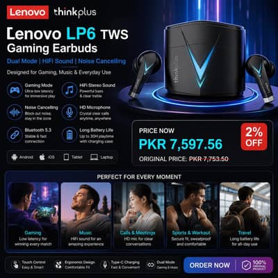 Original Lenovo LP6 TWS Gaming Earbuds
