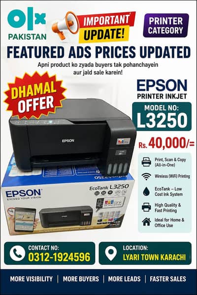 EPSON PRINTER L3250 ALL IN ONE WIRELESS