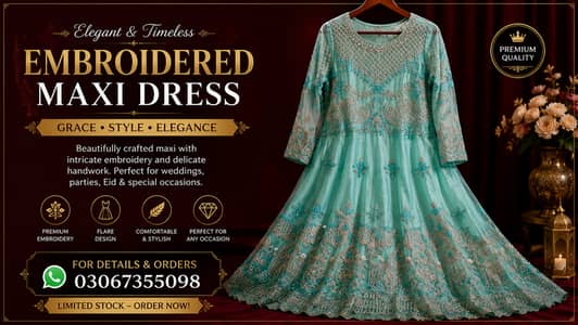 Turquoise Blue Heavy Embroidered Maxi for Women | Wedding Party Wear