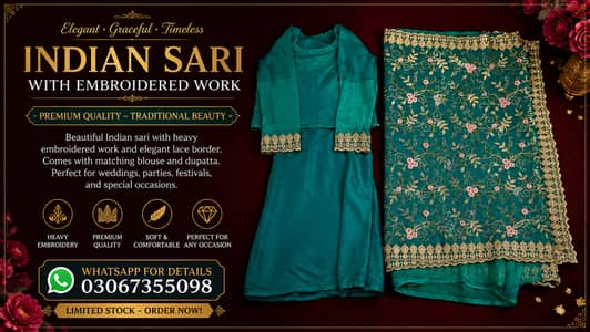 Teal Green Indian Saree Suit with Heavy Embroidered Net Dupatta