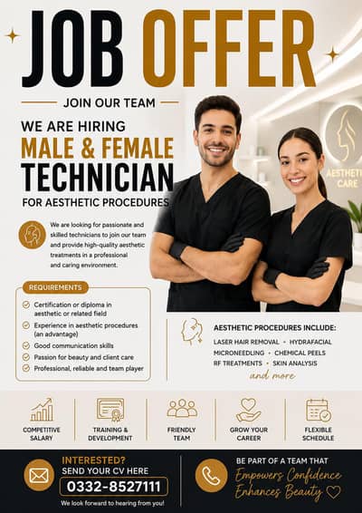 AESTHETIC TECHNICIAN STAFF NEEDED MALE AND FEMALE