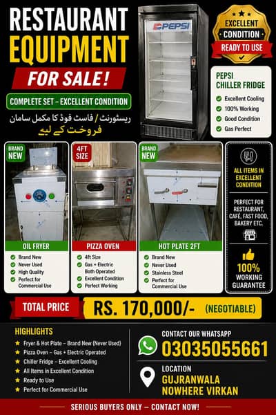 Restaurant Equipment for Sale|Pizza Oven|Pepsi Chiller|Fryer|Hot Plate